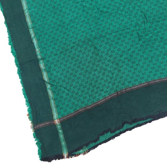 Gucci Vintage Green Dual-Tone Monogram Orange Stripe Reversible Shawl Wrap Scarf - Picture 8 of 15